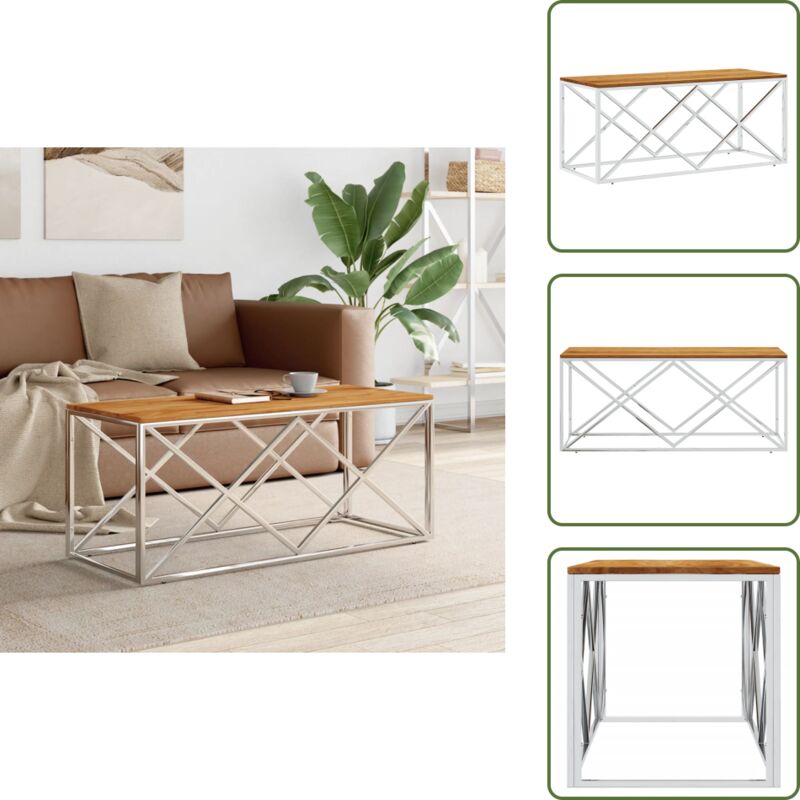 Couchtisch Edelstahl und Massivholz Akazie - Couchtisch - Esszimmertisch - Wohnzimmertisch - Sideboard - Edelstahl Couchtisch