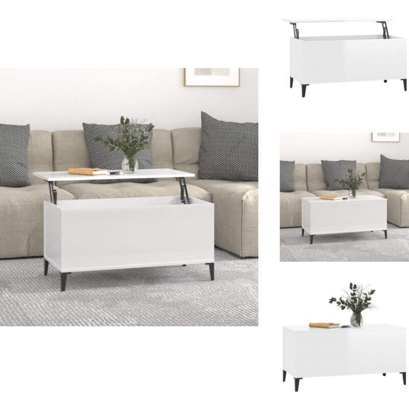 Couchtisch Hochglanz-Weiß 90x44,5x45 cm Holzwerkstoff - Couchtisch - Wohnzimmerschmuck - Holzwerkstoff - Weißer Couchtisch - Höhenverstellbarer Tisch