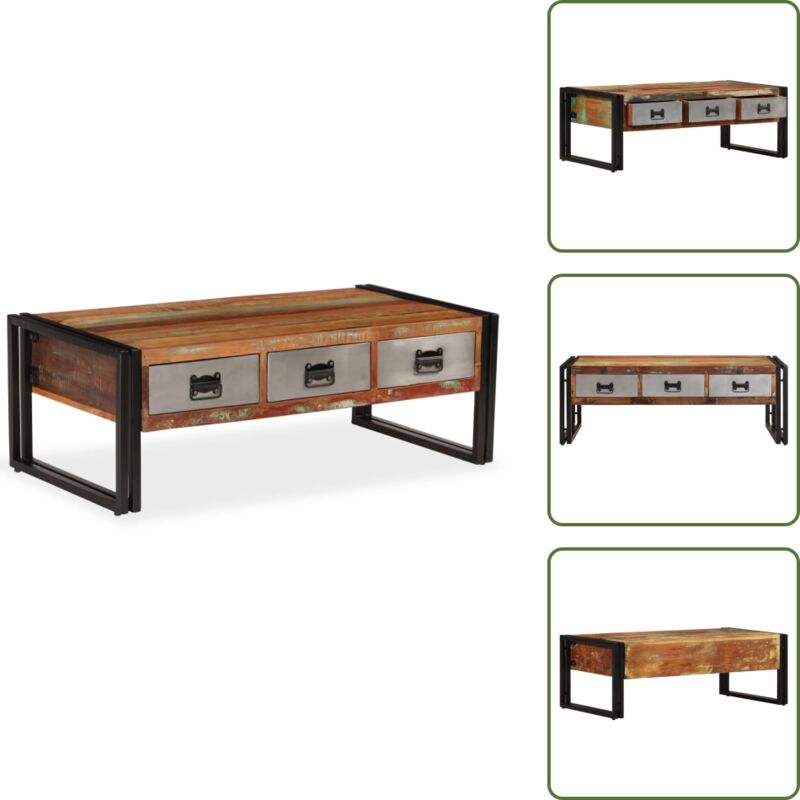 Couchtisch mit 3 Schubladen Altholz Massiv 100x50x35 cm - Vintage Couchtisch - Altholzmöbel - Wohnzimmertisch - Beistelltisch - Retro Couchtisch