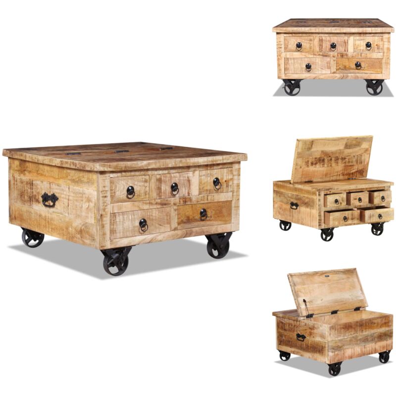 Couchtisch Raues Mangoholz 70x70x40 cm - Industrieller Couchtisch - Holzmöbel - Mangoholz Couchtisch - Vintage Couchtisch - Sideboard