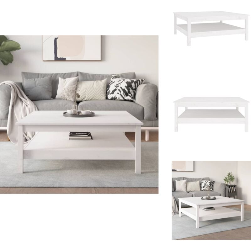 Couchtisch Weiß 100x100x40 cm Massivholz Kiefer - Holz Couchtisch - Kiefernholz Couchtisch - Weißer Couchtisch - Beistelltisch - tv Stand