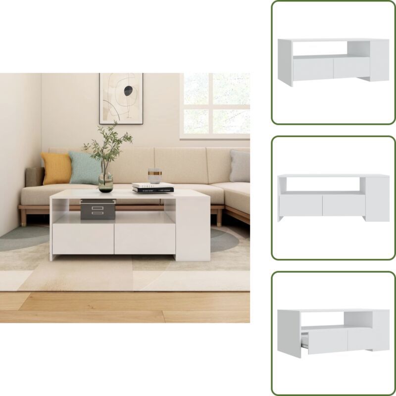 Couchtisch Weiß 102x55x42 cm Holzwerkstoff - Couchtisch - Wohnzimmertisch - Holzt Tisch - Weißer Couchtisch - Stauraum