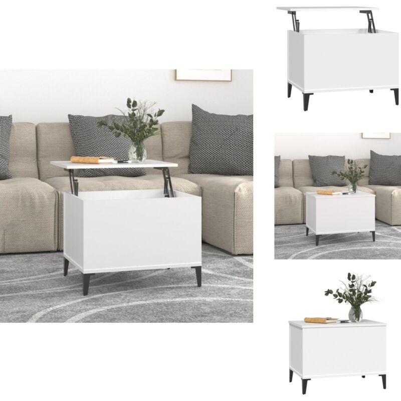 Couchtisch Weiß 60x44,5x45 cm Holzwerkstoff - Couchtisch - Wohnzimmereinrichtung - Weißer Couchtisch - Holzwerkstoff - Höhenverstellbarer Tisch