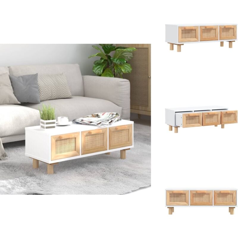 Couchtisch Weiß 80x40x30 cm Holzwerkstoff & Massivholz Kiefer - Couchtisch - Wohnzimmerstil - Weißer Couchtisch - Holzmöbel - Sideboard