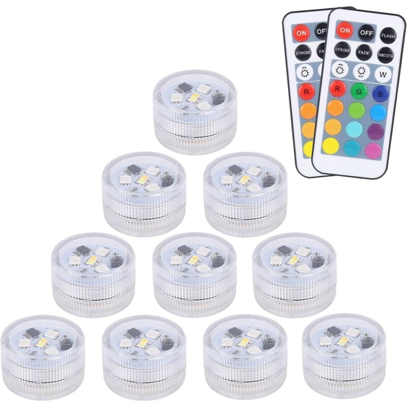 Crediri 10er-Pack Mini-Tauch-LED-Leuchten, aled light, wasserdichte Unterwasserlichter, RGB-Mehrfarben-LED-Leuchten mit 2 Fernbedienungen für Pool,