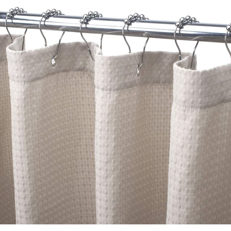 Crediri Beiger Duschvorhang für Schlafzimmer, Waffelgewebe-Duschvorhang, 183 x 183 cm, maschinenwaschbar, Hotel-Duschvorhang, 230 g/m²,