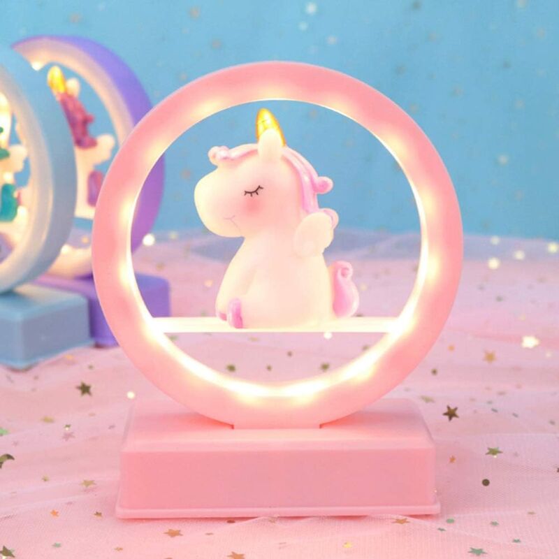 Ymyny - Crediri LED-Nachtlicht, Einhorn-Spieluhr mit LED-Licht, Einhorn-Tischlampe für Mädchen, Weihnachts- und Geburtstagsgeschenk (1 Stück, Pink)