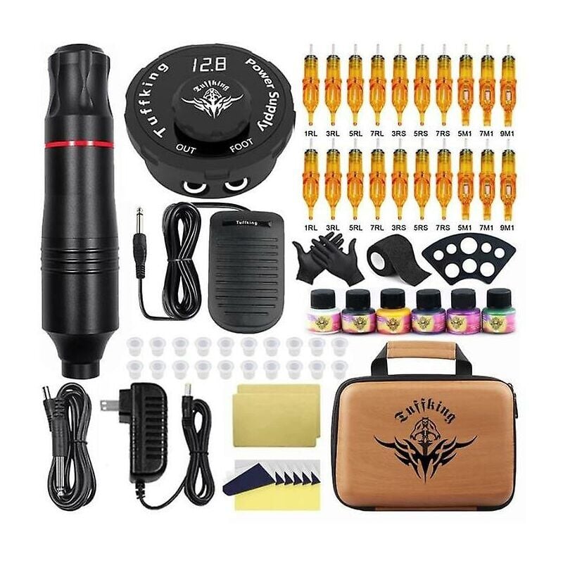 Crediri Professionelles Rotary Tattoo Machine Kit Tattoo Pen Maschinengewehre Permanent Make-up mit Farbtinten Netzteil Patronennadeln Schwarzes