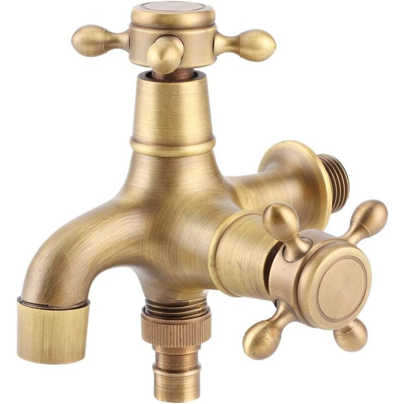 Crediri Waschmaschinen-Wasserhahn, Außenwasserhahn, Mehrzweck-Wasserhahn, 1 Einlass, 2 Auslass, Wasserhahn, galvanisierter