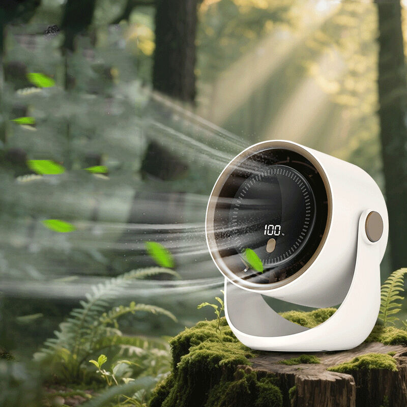 Cremefarbener Tischventilator, USB-Ventilator mit Digitalanzeige, kleiner leiser elektrischer Ventilator, tragbar, geeignet für Schlafzimmer, Büro,