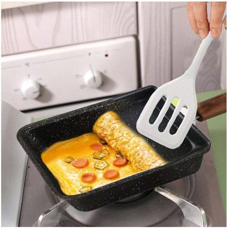 Crêpe-Pfanne, 19 x 15,5 x 4 cm, quadratische Crêpe-Pfanne, antihaftbeschichtete Tamagoyaki-Pfanne, Crêpe-Pfanne, mit Silikongriff, Spatel und Pinsel,