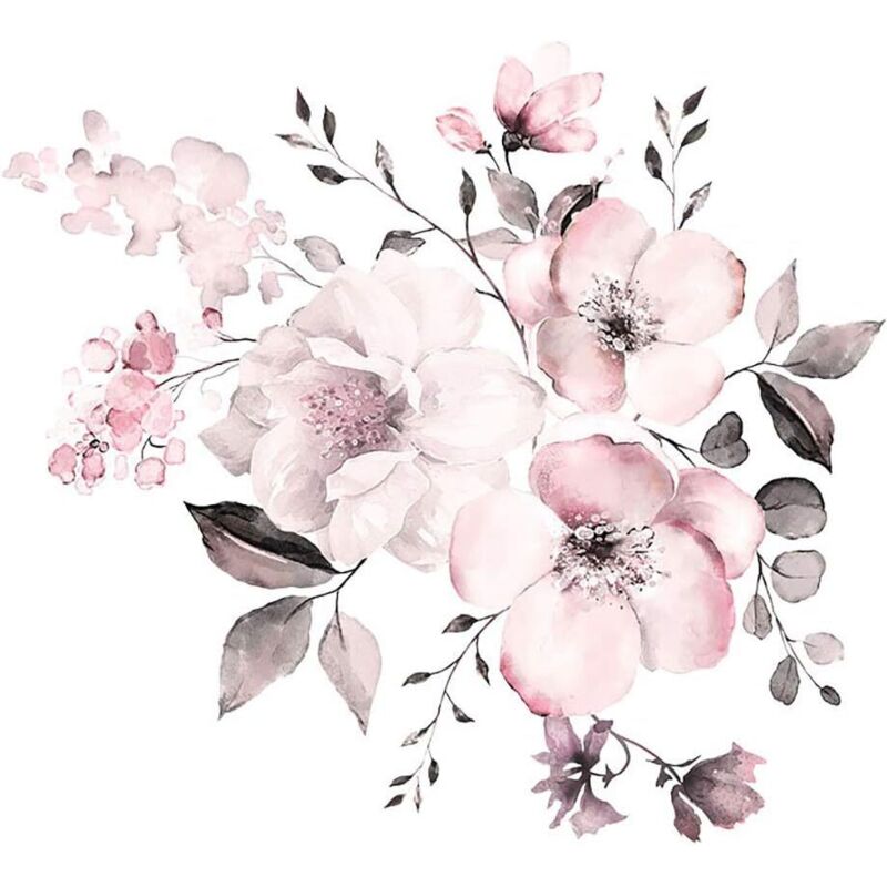 Csparkv - 1 Stück Vintage Blumen Wandaufkleber in Blassrosa (30X30cm) i Selbstklebendes Wandtattoo Pflanzen Frühling Natur i Deko für Wohnzimmer
