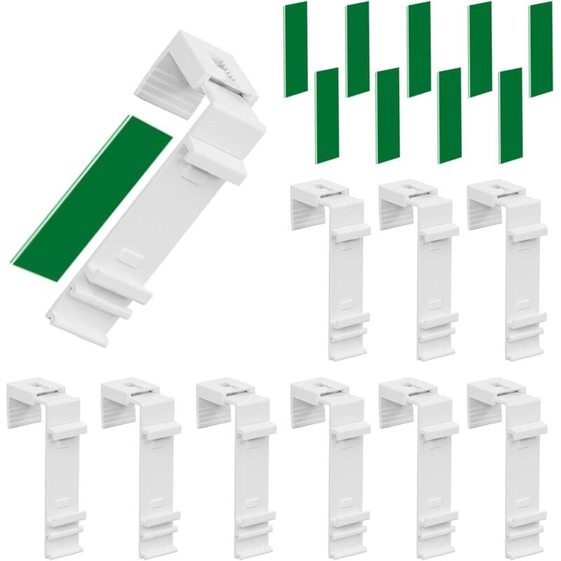 Csparkv - 10 Stück Rollo-Haken, ohne Bohren, Jalousie-Befestigung, mit Kleber, Montagezubehör zum Aufhängen an PVC-Fenstern und Balkontüren