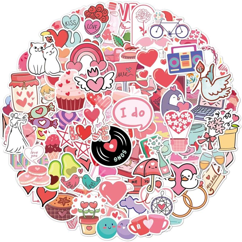 Csparkv - 100 Stück rosa Herz-Aufkleber, niedliche Scrapbook-Aufkleber, ästhetische Wasserflaschen-Aufkleber, wasserfeste Vinyl-Aufkleber für