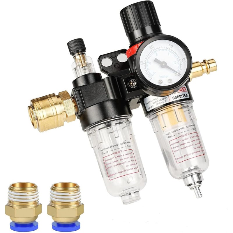 1/4 Zoll Kompressor-Luftdruckminderer, 1/4 Zoll Druckminderer mit Manometer, Kompressor-Reglerfilter - Csparkv