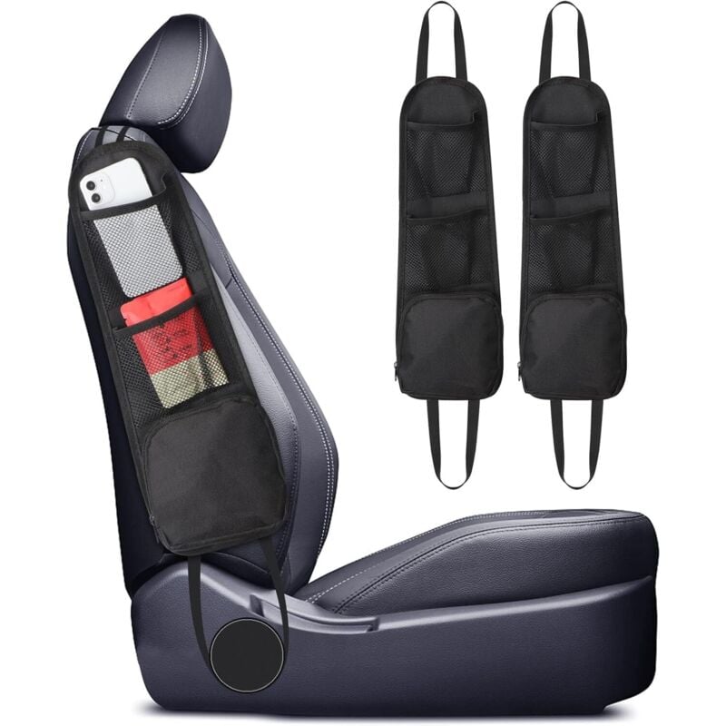 CSPARKV 2-teiliges schwarzes Sitzseiten-Organizer-Autozubehör, Auto-Organizer-Aufbewahrung, Auto-Innenraum-Autozubehör für alle Vordersitze für