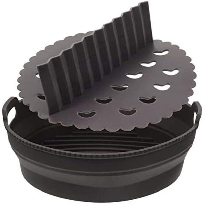 Csparkv - 21,5 x 12 cm, 1 Set, runde Silikonmatte, Doppeltopf-Fritteuseneinlage, Küchenzubehör, Küchenzubehör, Silikon-Luftfritteusentablett,