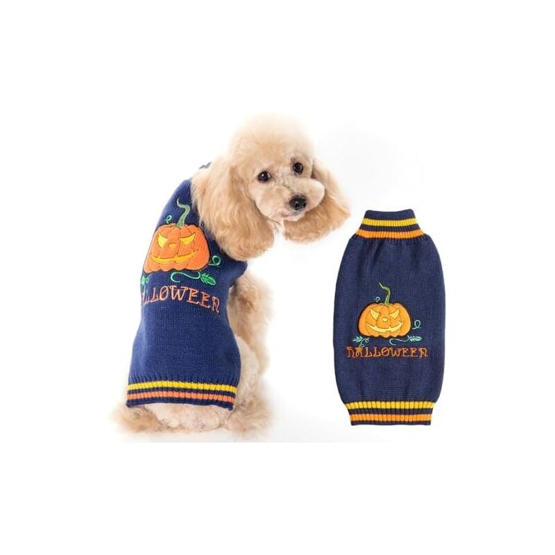 Csparkv - 23x23x16cm Blauer Halloween-Hundepullover, Halloween-Hundepullover, Halloween-Katzenpullover, Halloween-Kürbis-Hundepullover,