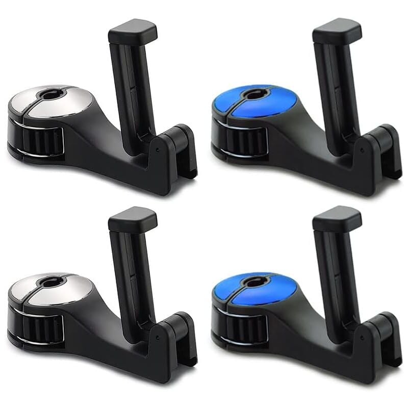 4 Stück Auto-Kopfstützenhaken, Autositz-Haken, 2-in-1-Autositz-Haken, Autositz-Haken, zum Aufhängen von Handtaschen, kleine Gegenstände (blau,