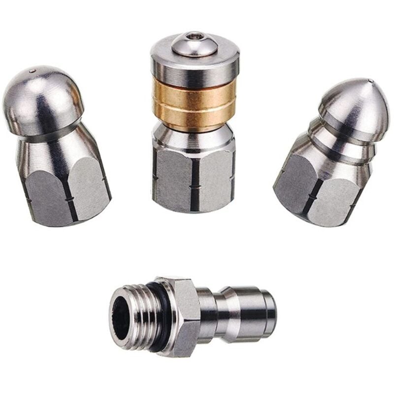 4-teilige Kanalreinigungsdüse, Edelstahl für Hochdruckreiniger, 1/4 Hochdruckreiniger-Set mit schnell drehbarem Knopfauslauf, bis zu 5000 psi.