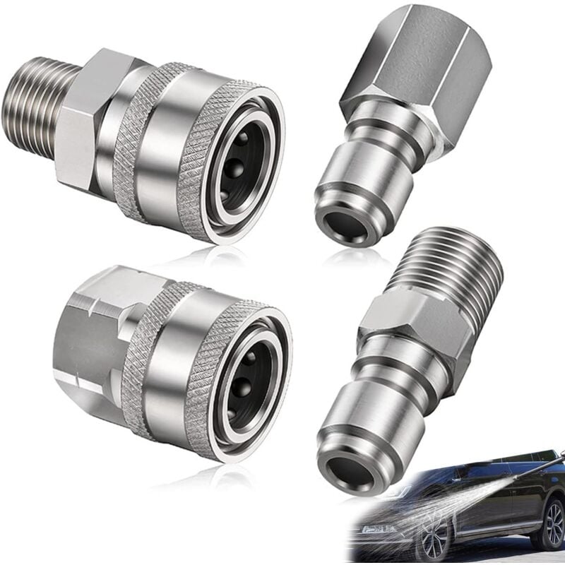 4-teiliges Hochdruckreiniger-Kupplungsset, Hochdruckreiniger-Adapter-Set, 1/4 npt Zoll männlich weiblich Adapter, Edelstahl, für 5000 Psi Sprühlanze