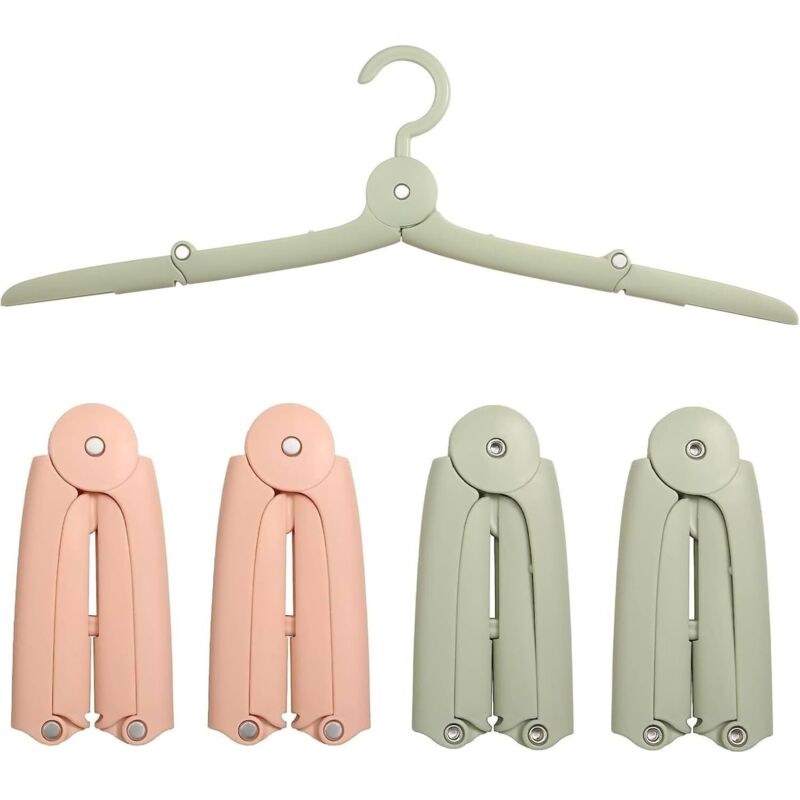 Csparkv - 4er-Pack faltbare Reise-Kleiderbügel, tragbare faltbare Kleiderbügel, platzsparend und leicht zu tragen (Rosa Grün)
