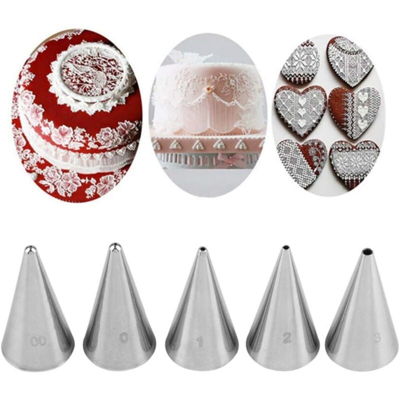 5 Stück Edelstahl-Spritztüllen, Spritzbeutel-Dekorationszubehör. Dekorieren Sie Ihre Torten, Kekse, Gebäck, Süßigkeiten, Kuchen, Cupcakes und Kekse