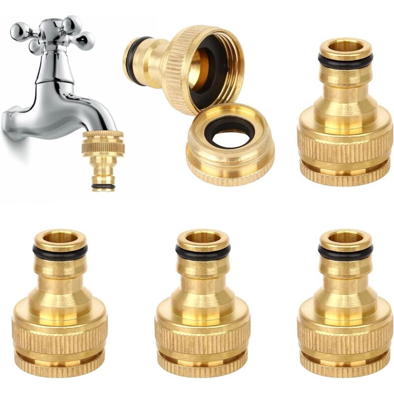CSPARKV 5 Stück Messing-Gartenschlauch-Anschluss, Gartenschlauch-Wasserhahn-Anschluss, Messing-Bewässerungsschlauch, Wasserhahn-Anschluss, 1/2 und