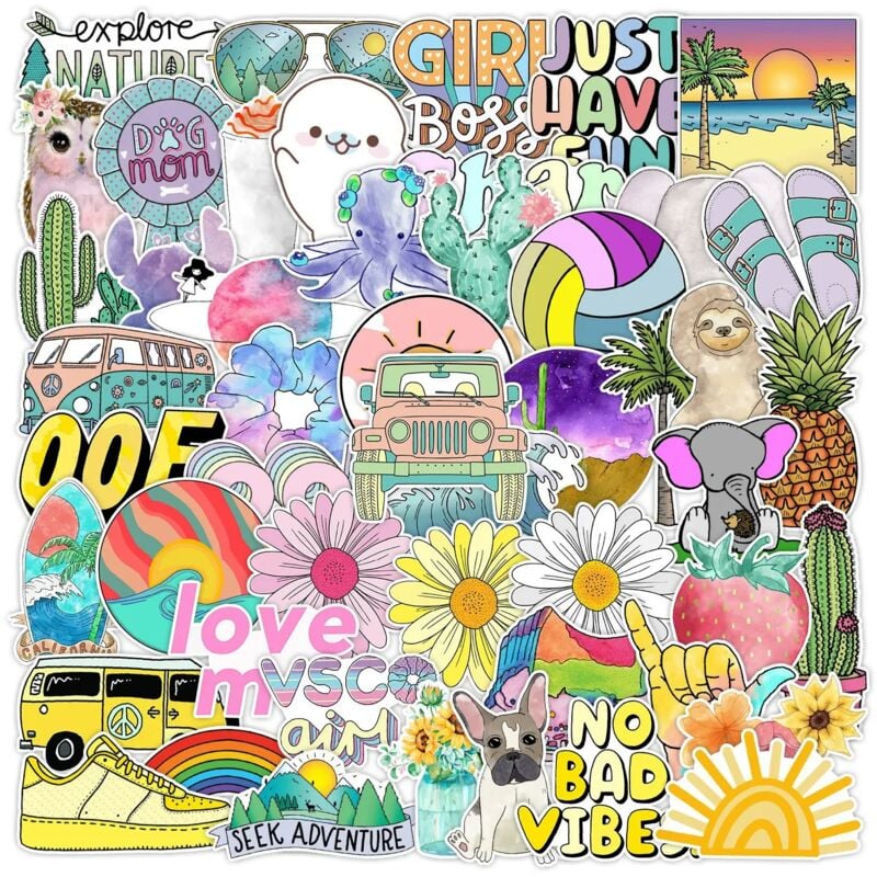 Csparkv - 50 Stück, Kawaii-Aufkleber, Scrapbooking-Aufkleber, ästhetische Aufkleber, Fahrrad-Aufkleber, Skate-Aufkleber, Auto-Aufkleber,