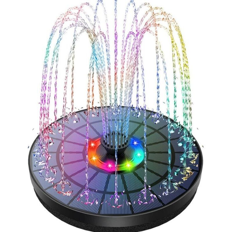 LED-Solarbrunnen für den Außenbereich, schwimmende 3-W-Solar-Teichpumpe mit Batterie, bunten LED-Lichtern und 8 Düsen, für den Garten im Freien