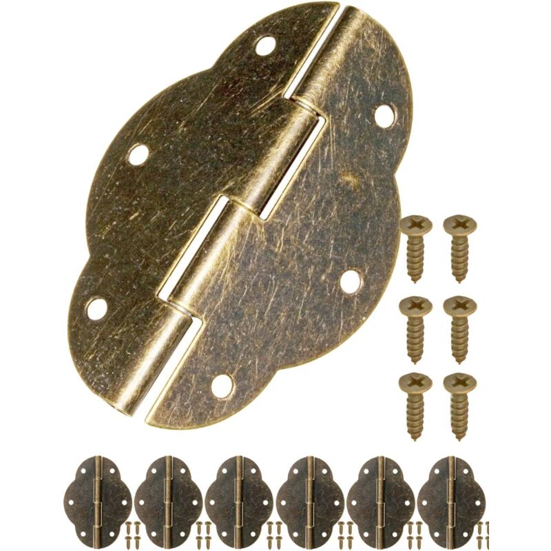 Csparkv - Scharniere, Set mit 6 Scharnieren in Antik-Bronze-Optik für Schrank, Schrank, Tür, Truhe, Box, Retro-Stil, 56 x 42 mm