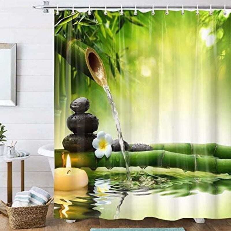 Schimmelfester Duschvorhang, Kieselstein-Zen-Druck, Duschvorhang, wasserdichter Stoff, Polyester, 180 cm x 180 cm, 3D-Bambus-Orchideen-Duschvorhang,