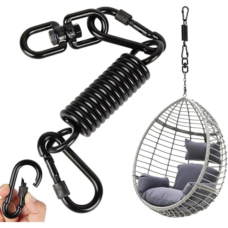 Schwingfeder für Hängesessel, Hängesessel mit 2 Karabinern und 360° drehbaren Haken, Karabiner, Tragkraft bis 250 kg, Hängefeder für Hängesessel