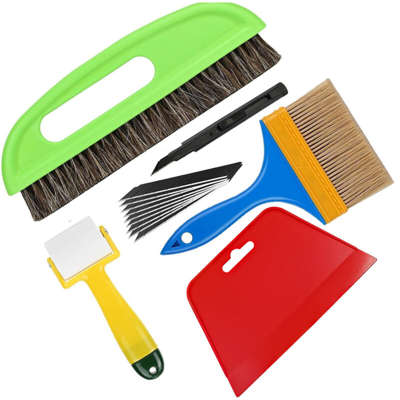 Tapeten-Installationsset, Folienwerkzeuge für Tapeten, Autofenster, Vinylfliesen, mit Glättungsbürsten, Klebebürste, Rolle, Folienrakel,