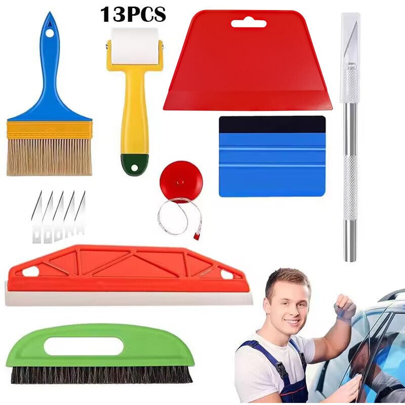 Tapeten-Installationsset, Tapetenfolien-Werkzeuge, Tapeten-Set, Tapeten-Set, Abdeckset mit Bürsten, Folienrakel (30 cm), Skalpell und Klingen