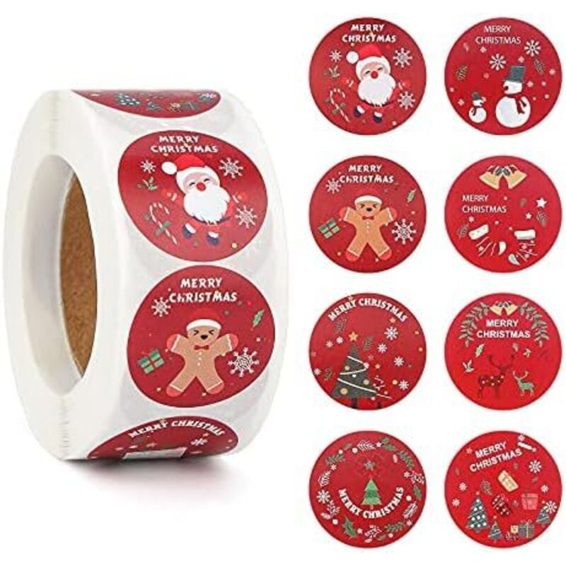 Csparkv - Weihnachtsaufkleber-Etiketten 500 Stück, 1 Zoll Weihnachtsaufkleber 8 runde Etikettendesigns, Weihnachtsaufkleber-Etiketten für