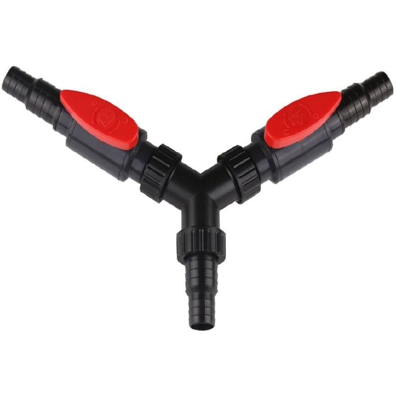 Aquaristikwelt24 - CST-01F Schlauchverbinder Y-Stück für Schlauchgrößen 20/25mm mit 2x Absperrhähnen