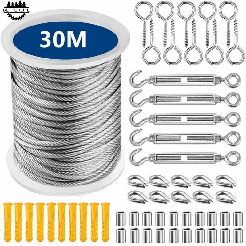 Fitags - Edelstahlseil zum Aufhängen, Edelstahlseil, Outdoor-Wäscheseil, Outdoor-Drahtseil, Outdoor-Wäscheseil (30 m)