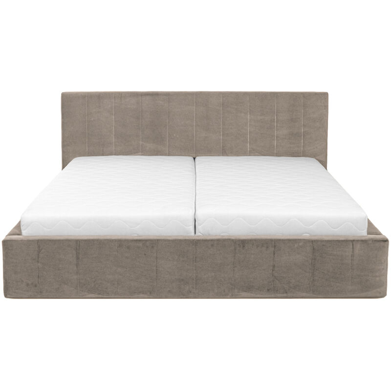 Curacao Polsterbett 140x200cm mit Lattenrost und Stauraum, hydraulisches Federbett, Samt-Polsterbett, Doppelbett, Funktionsbett, beige.
