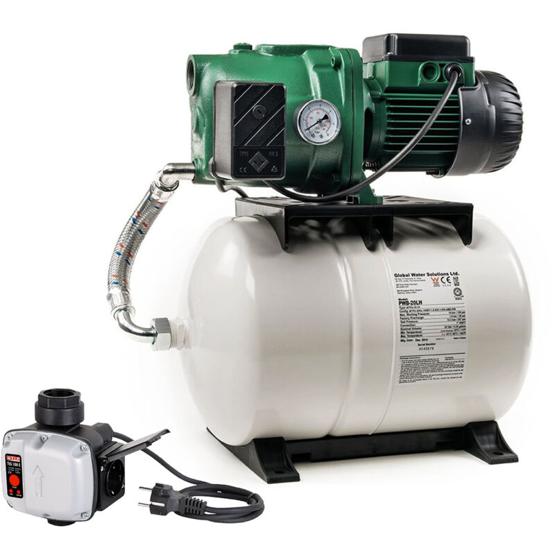 Aquajet 102/20 m mit Trockenlaufschutzsystem - Hauswasserwerk - 3600 L/Std. - 1130W - Förderhöhe 54m - Automatische Ein- / Ausschaltung - Bewässerung