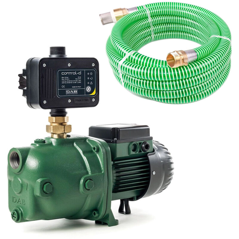 Jet 102 m + Control-D mit Ansaugschlauch - Hauswasserwerk - 3.600 L/Std. - 1130W - Förderhöhe 54 m - Komplettes Startpaket - Bewässerungspumpe