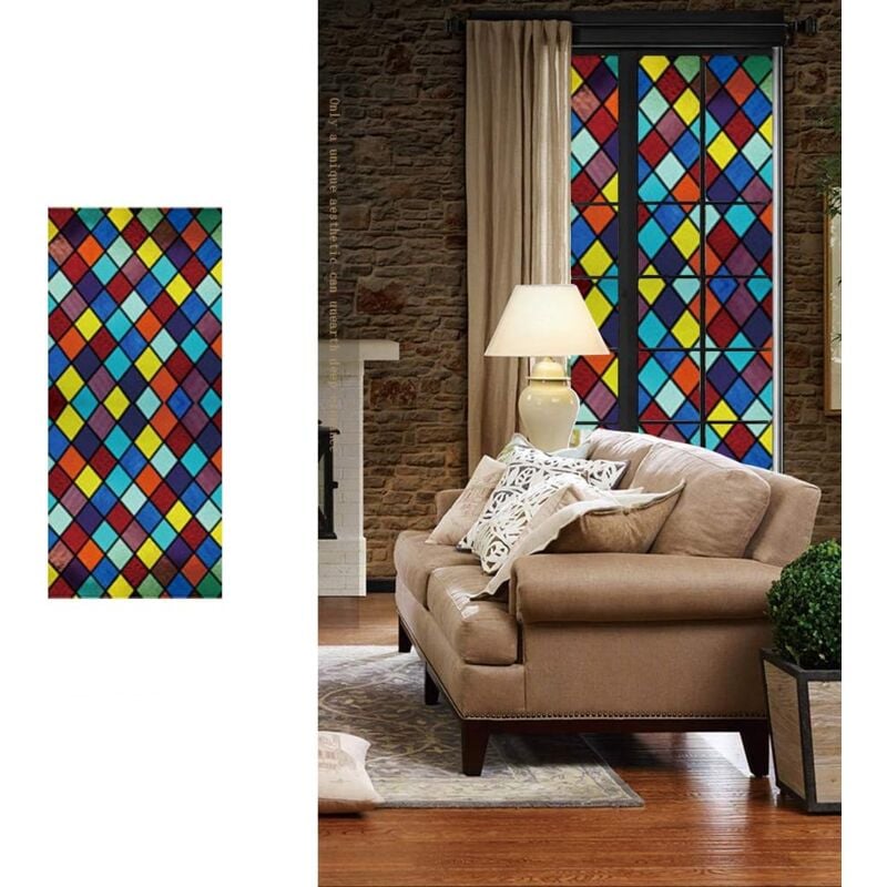 45 x 100 cm Fenster-Sichtschutz-Fensterglas-Aufkleber, blickdicht, dekorative Buntglas-Fensterfolie, selbstklebende Verdunkelungs-Fensterfolie für