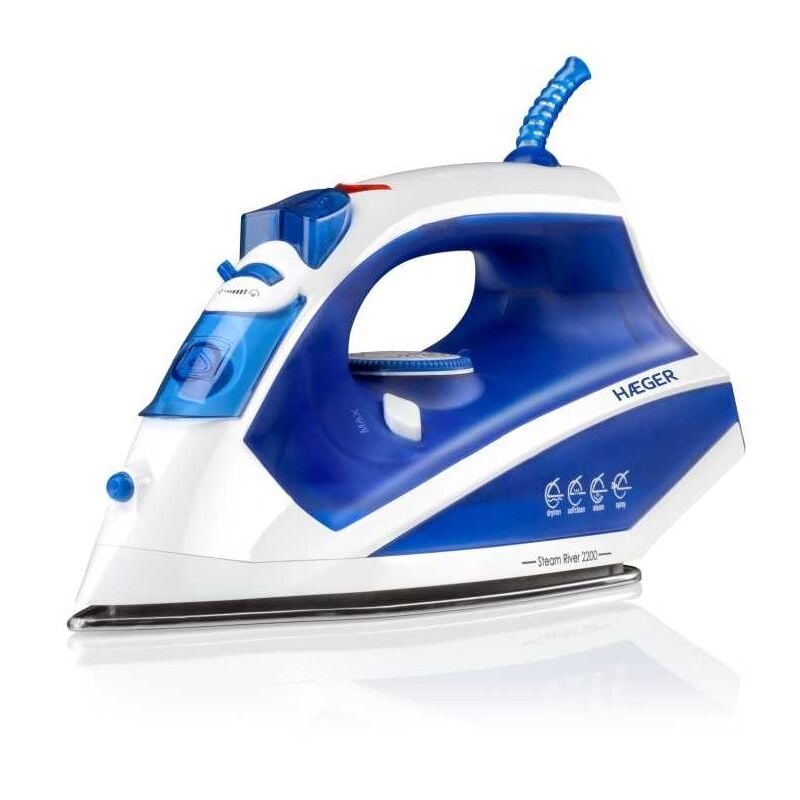 Dampfbügeleisen Haeger steam river 2200 - 2200w - Dampf 60g - Vertikaldampf - Wassertank 260ml - Anti-Kalk - Anti-Tropf - Edelstahlsohle