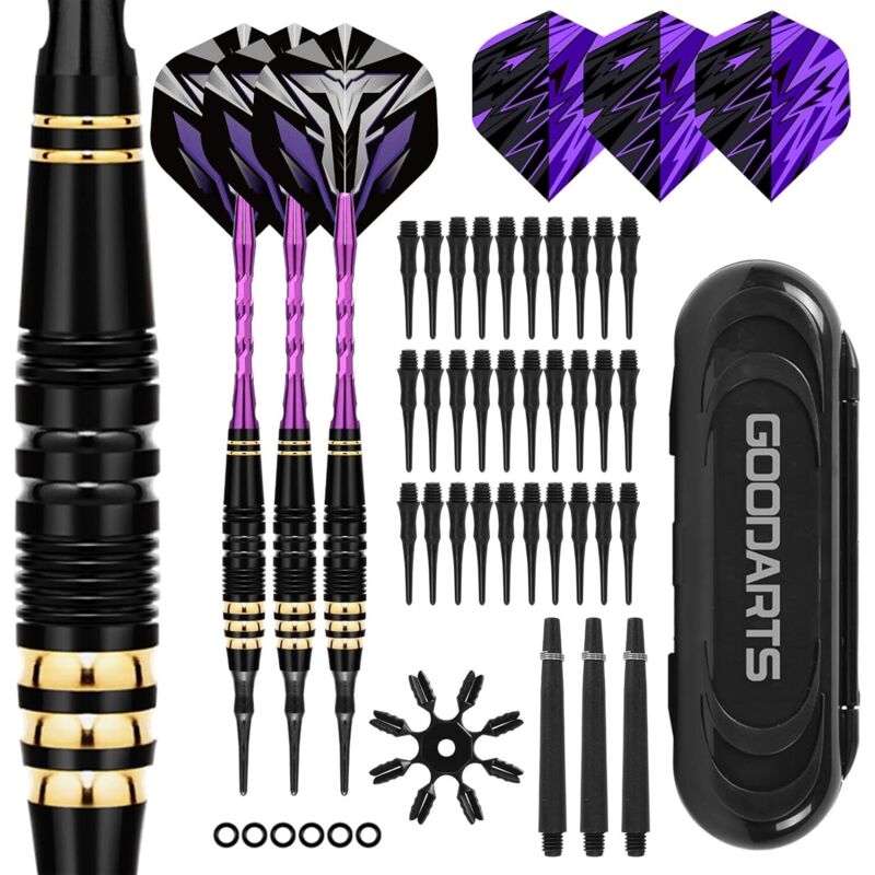Dartpfeile mit Kunststoffspitze 18g, 3 Stück Softdarts Set für elektronische Dartscheiben, inkl. 30 Softdart Spitzen, 3 Schäften, 6 O-Ringen &