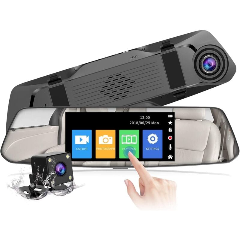 Aiperq - Dashcam Auto Rückspiegel 5 Zoll Touchscreen Full hd 1080P, Weitwinkel Autokamera Frontkamera und wasserdichte Rückkamera, Keine Speicherkarte