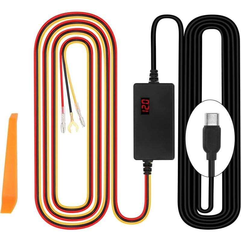 KZQ - Dashcam-Hardwire-Kit 12 V-24 v auf 5 v 3 a mit Spannungsanzeige, einstellbare Spannung, 24-Stunden-Parkmodus, Batterieentladeschutz, Typ c,