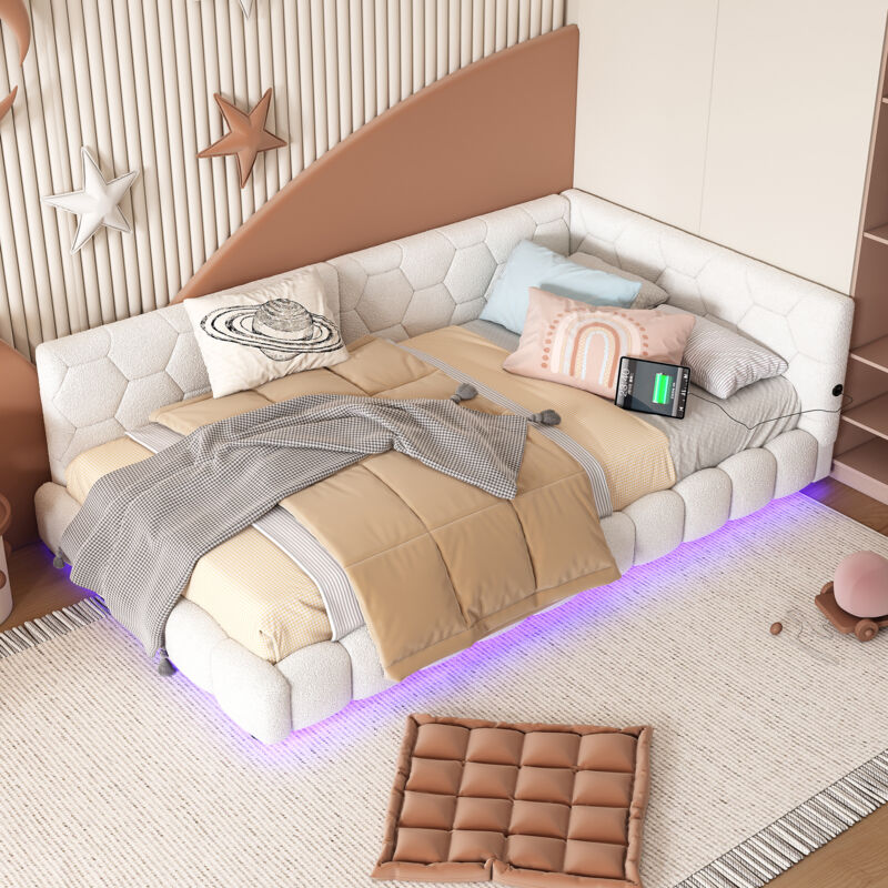 Schlafsofa, Schlafsofa 90200cm, Schlafsofa, Lattenrostbett (ohne Matratze), 16-farbiges Umgebungslicht, USB-Anschluss, Typ C, angenehmes Material,