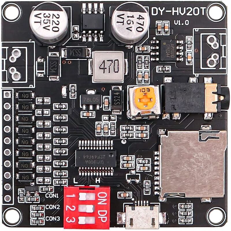 DC 12V/24V 20W Sprachwiedergabemodul, Hochleistungs-Soundkarte, MP3-Player, DAC-Ausgang, MP3/WAV-Unterstützung, unterstützt TF-Karten bis zu 32 GB