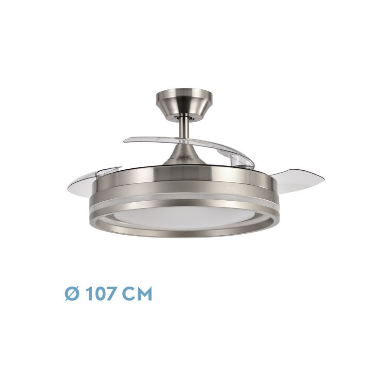 Abrila -Ventilator DC CERRATO -Ventilator - Farbe Nickel mit drei ausfahrbaren Flügeln mit 6 einstellbaren Geschwindigkeiten mit 3 Temperaturen of