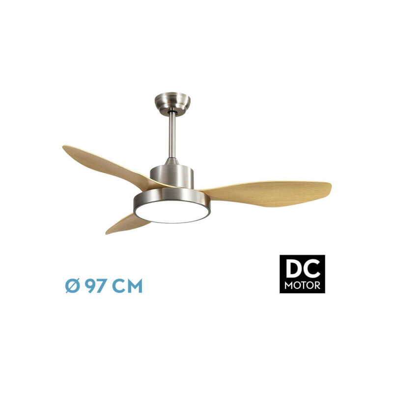 Ventilator dc- hayate Ventilator Nickel mit dreiLamellen in Buche Farbe mit 6 einstellbaren Geschwindigkeiten mit 3 Temperaturen ofLicht Inklusive